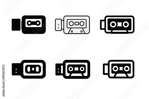 Music Fashion Icons. Music and fashion. Icon set. Set Logo of Music and fashion: cassette belt buckle. harmonious logo variations of the same emblematic