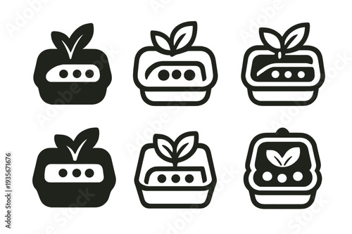Fitness Icon Variations. Healthy living and fitness routines. Icon set. Set Logo of Healthy living and fitness routines: healthy meal prep container.