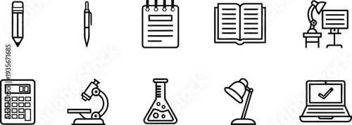 Educational icons and stationery items