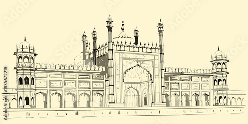 An illustrated view of the jama masjid mosque in delhi india