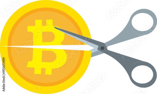 Bitcoin halving concept illustrates reward reduction, impacting miner profitability and future supply.