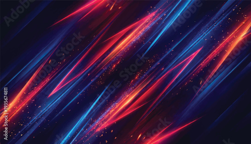 Abstract Futuristic Neon Red and Blue Speed Lines on Dark Space Background