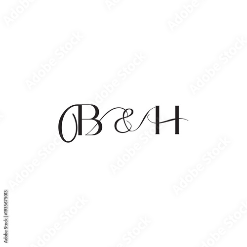 caligraphic style monogram luxury elegant logo design BH wedding initial concept letter