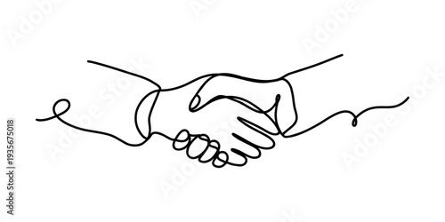 Continuous one line drawing of handshake symbolizing partnership, agreement and business cooperation concept created with elegant flowing contour line in minimalist modern illustration style. Vector i