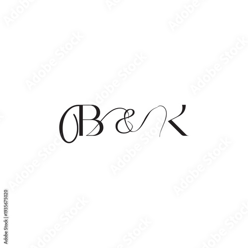 caligraphic style monogram luxury elegant logo design BK wedding initial concept letter