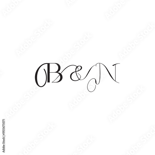 caligraphic style monogram luxury elegant logo design BN wedding initial concept letter