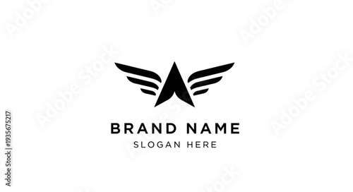Modern Winged Star Logo Design Template with Brand Name and Slogan Placeholder.