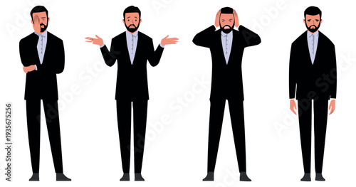 Businessman Character in negative Poses Vector illustration Set.