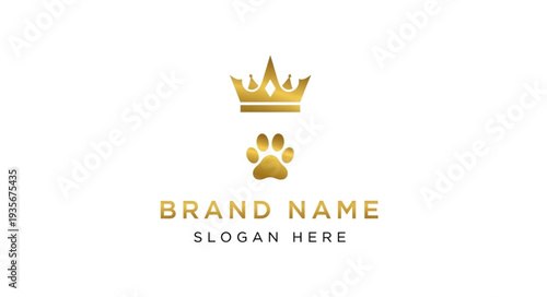 Luxury Pet Brand Logo Template with Crown and Paw Print.