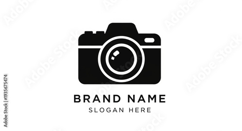 Simple black camera logo design template with placeholder text.