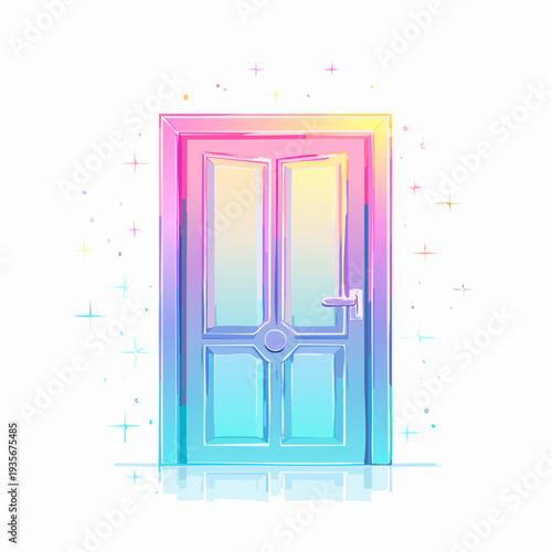 Mysterious glowing door with rainbow gradient, representing opportunity and imagination