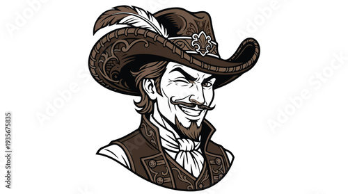 Vintage Cowboy Winking with Feathered Hat.
