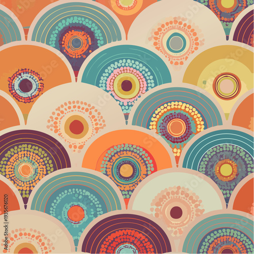 Colorful geometric semicircle pattern with decorative motifs