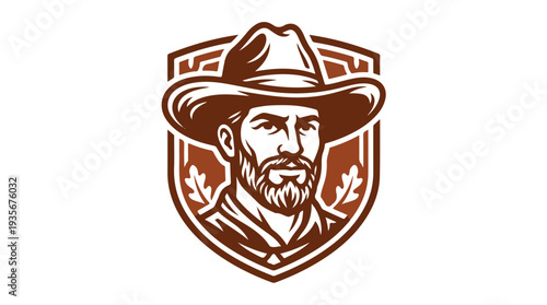 Vintage Cowboy Emblem with Bearded Man and Hat.