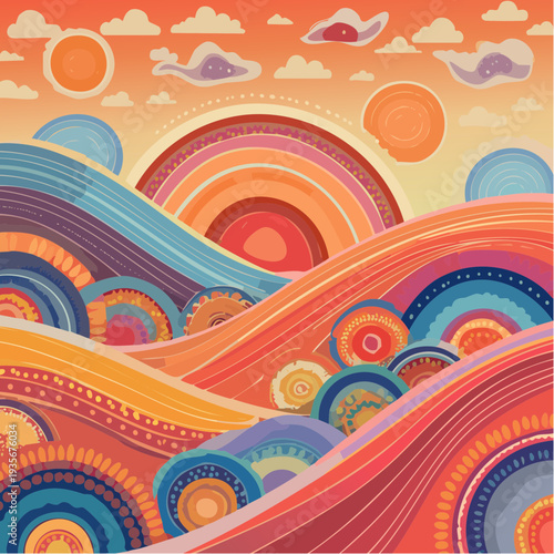 Paysage coloré abstrait au soleil levant