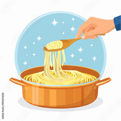 Main servant de l’aligot filant depuis une casserole