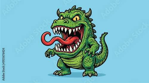 Green Monster with Sharp Teeth and Long Tongue.