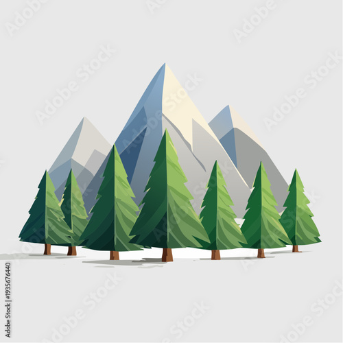 Low poly mountain landscape with trees