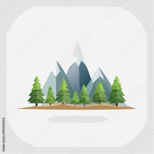 Low poly mountain landscape with trees