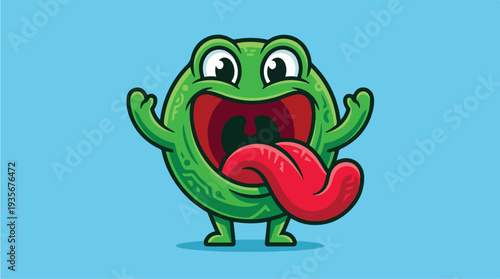 Funny Cartoon Frog Character with Big Tongue.