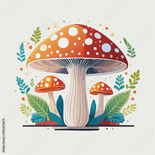 Champignon rouge à pois blancs – illustration stylisée