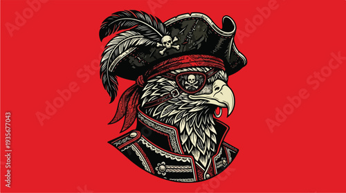 Eagle Pirate Captain Portrait with Pirate Hat and Eyepatch.
