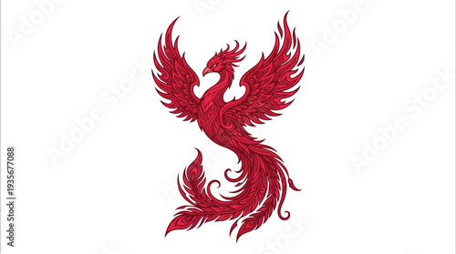 Majestic Red Phoenix Bird Illustration.