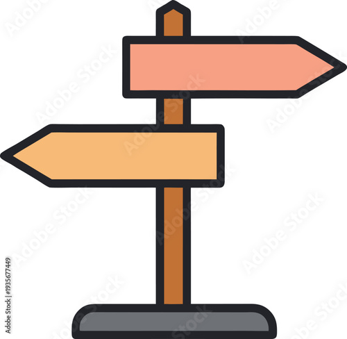 Brown and beige directional road signpost with two arrows vector illustration EPS PNG file