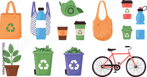 Set of 12 eco-friendly icons vector illustrations for sustainable design