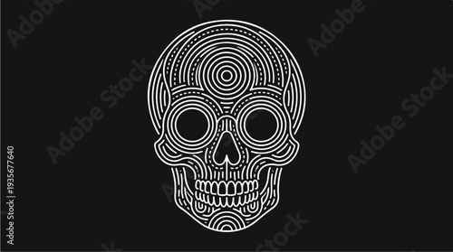 Stylized White Skull Illustration on Black Background.