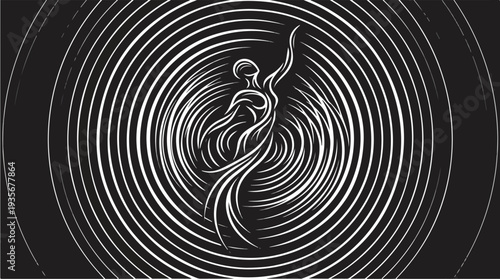 Abstract Figure Dancing Within Concentric Circles.