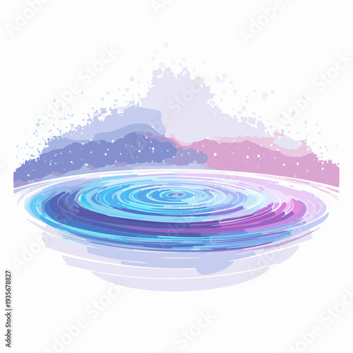 Abstract Ripples on Water with a Colorful Watercolor Splash