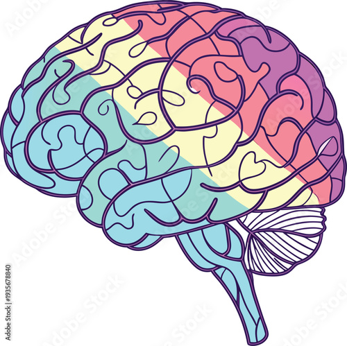Colorful Puzzle Brain with Vibrant Interlocking Pieces Futuristic Abstract Digital Illustration on White Background