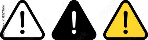 Warning signs with exclamation marks in white, black, and yellow
