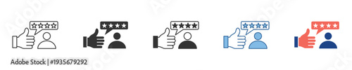 Collection of customer satisfaction and service evaluation icons featuring user ratings, star reviews, and positive feedback symbols for digital interface design and web applications