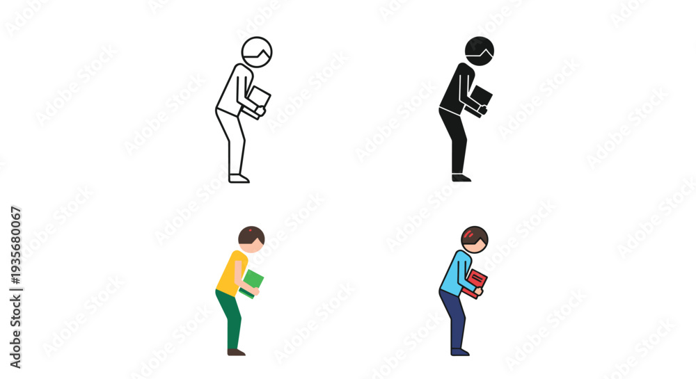 Fototapeta premium Person Reading Book Icon Set Education Knowledge