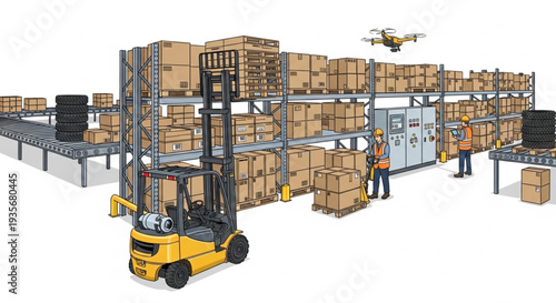 Warehouse with Forklift and Drone.