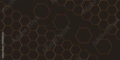 Hexagon technology black and gold colored honeycomb abstract background.  Eps10