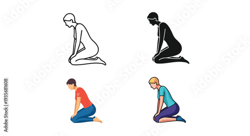 Person Kneeling Different Styles Representation
