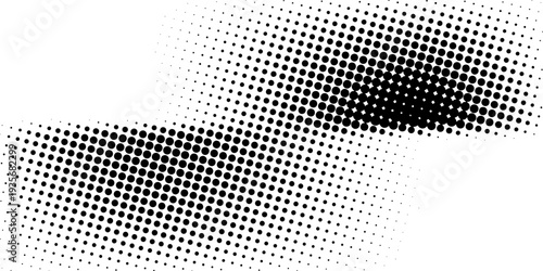 Set of halftone dots gradient pattern texture isolated on white background. Straight dotted spots using halftone circle dot raster texture. Vector blot half tone collection.