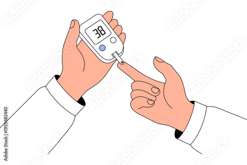 Glucose meter vector illustration of a person checking blood sugar levels