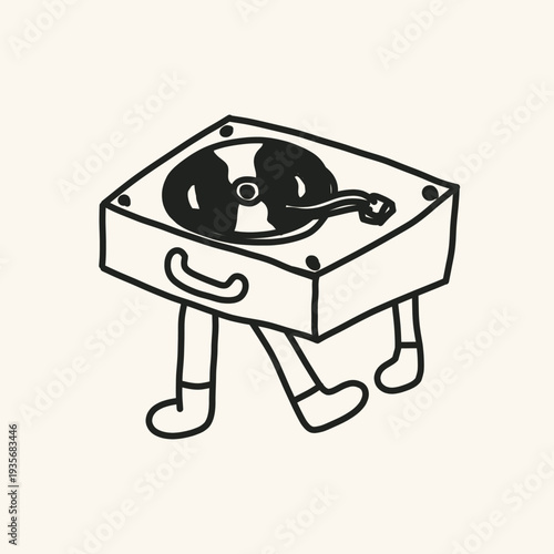 hand drawn vinyl record player doodle cartoon illustration