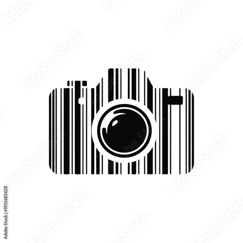 Simple black and white illustration of a vintage camera design