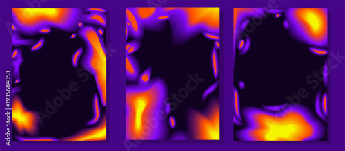 Heat map vertical templates set. Abstract thermal gradient with cold and hot distribution. Glowing neon spectrum frame showing RGB hues. Vector illustration.