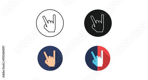Rock Hand Gesture Icons Collection Entertainment Celebration