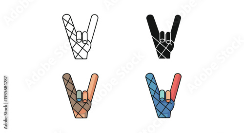 Rock Gesture Icons Commercial Set