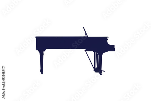 Silhouette of a Grand Piano: A sleek silhouette of an elegant grand piano stands isolated, its form a study in artistic minimalism and musical beauty. 