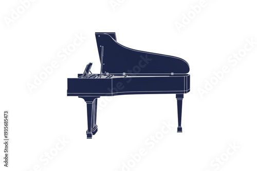 Grand Piano Silhouette: A sleek, elegant grand piano stands in graceful silhouette, its form captured with a minimalist aesthetic, suggesting melody and artistic expression.