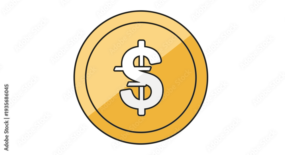 Obraz premium Golden coin illustration with dollar sign financial concept isolated