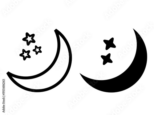 Moon and stars vector. Moon and stars icon, a symbol of Islam and Ramadan.